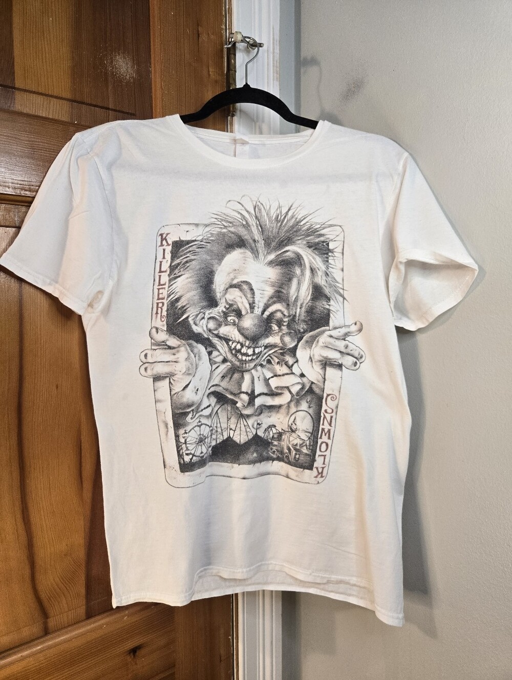 White Graphic Men’s T-Shirt with Creepy Clown Print